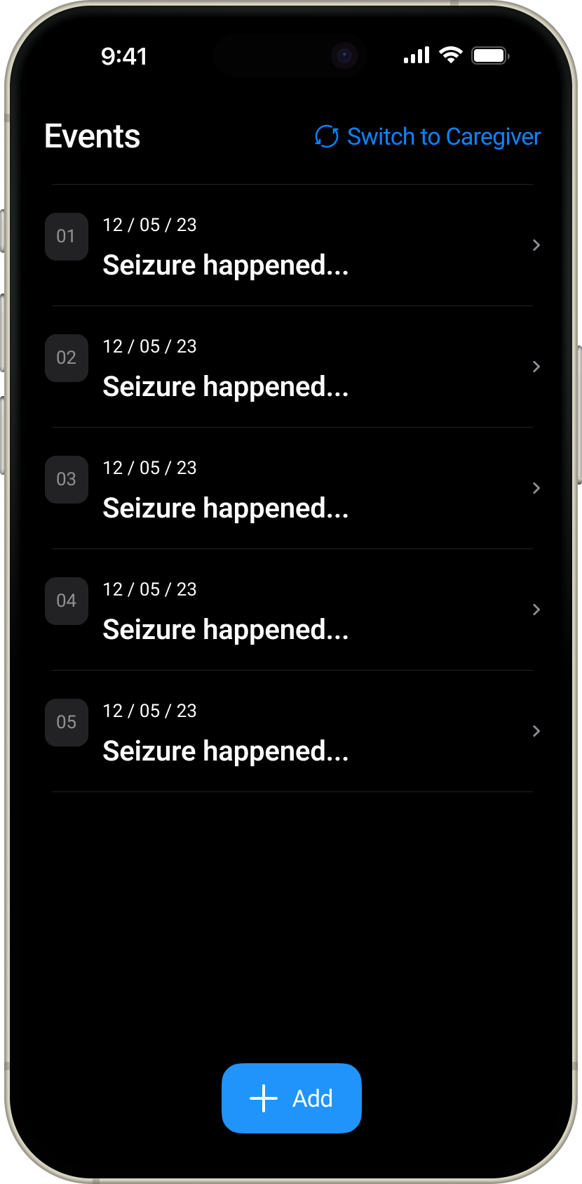 Wazure app — seizure events